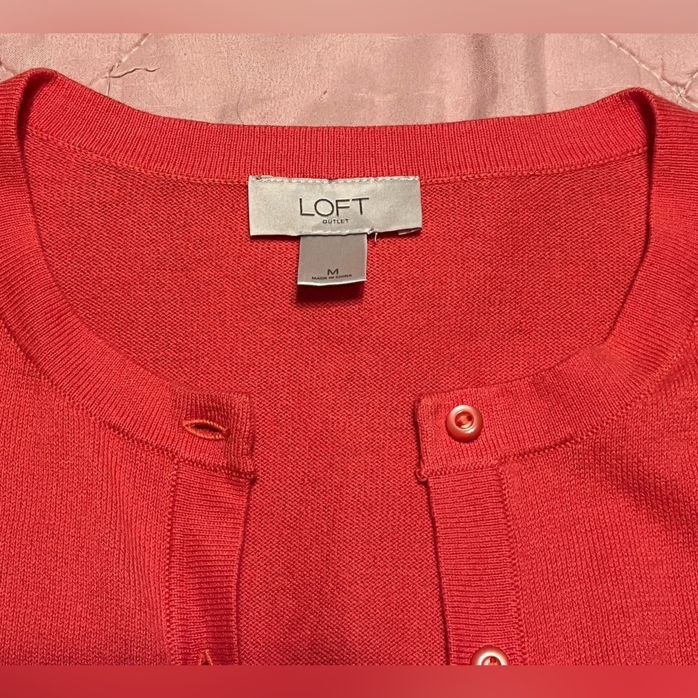 LOFT Orange Cardigan, Size M - Picture 5 of 6